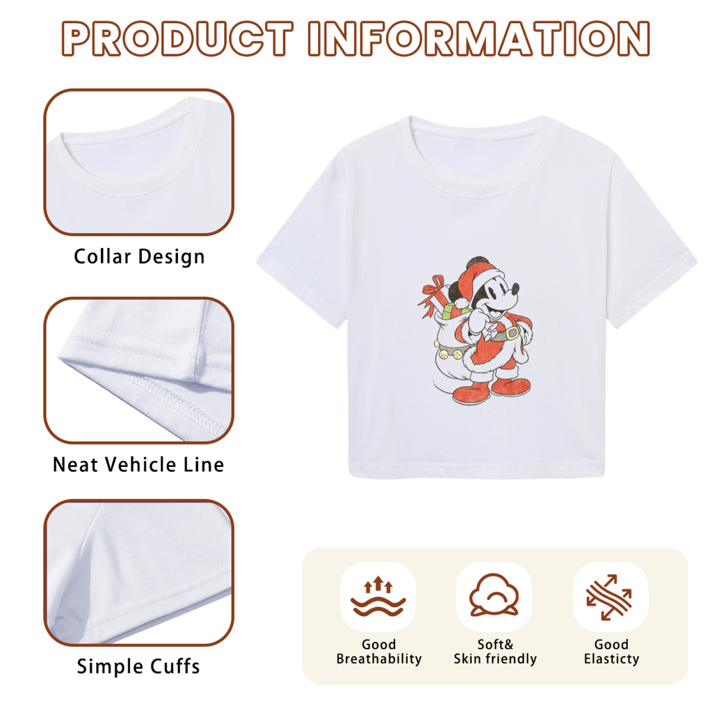 Festive Santa Mickey Christmas Print Trendy Cropped Tee