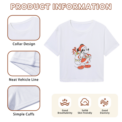 Festive Santa Mickey Christmas Print Trendy Cropped Tee