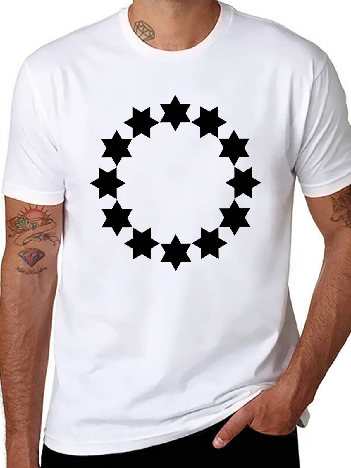 Geometric Star Circle Graphic Tee - Black