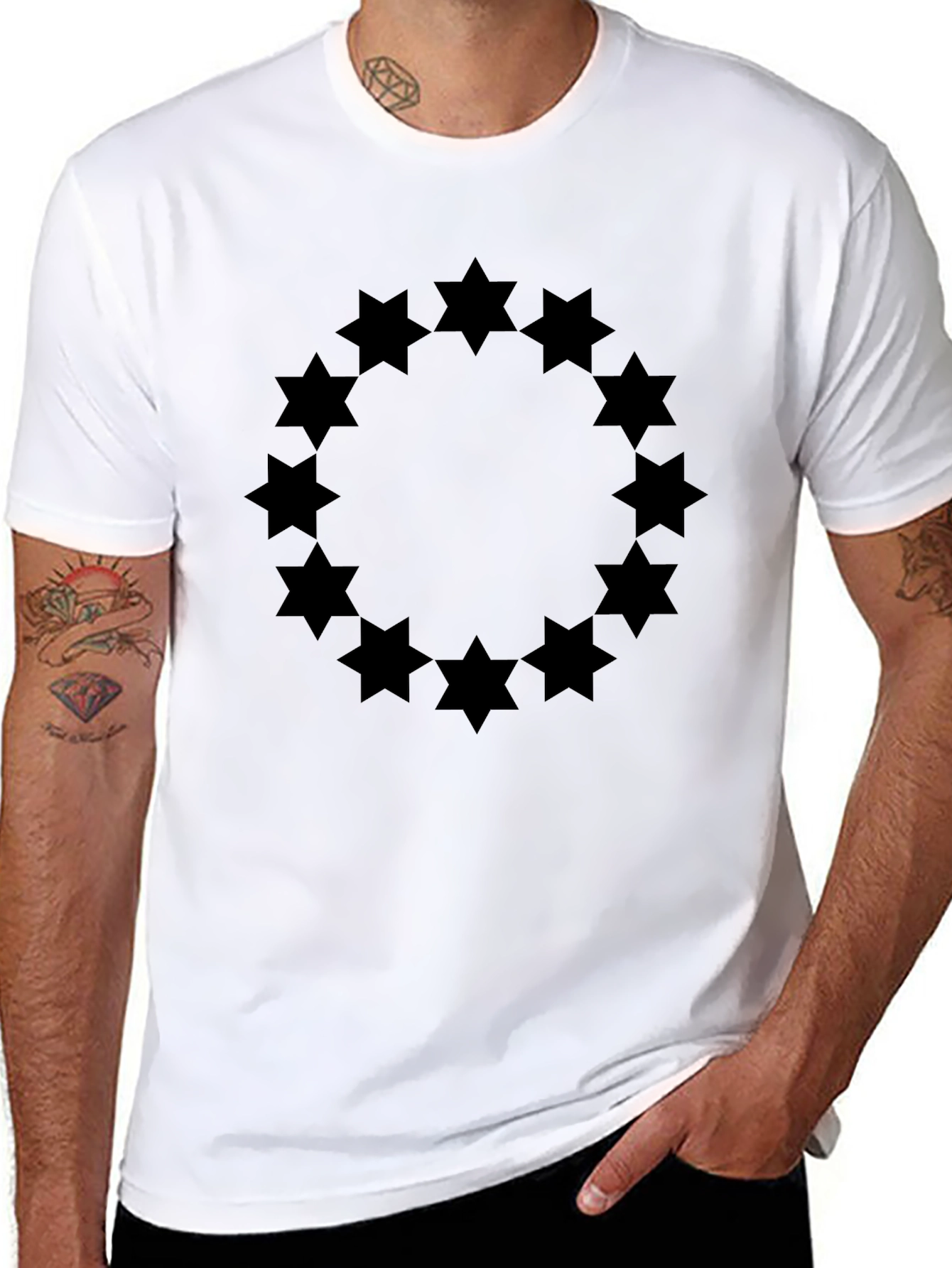 Geometric Star Circle Graphic Tee - Black