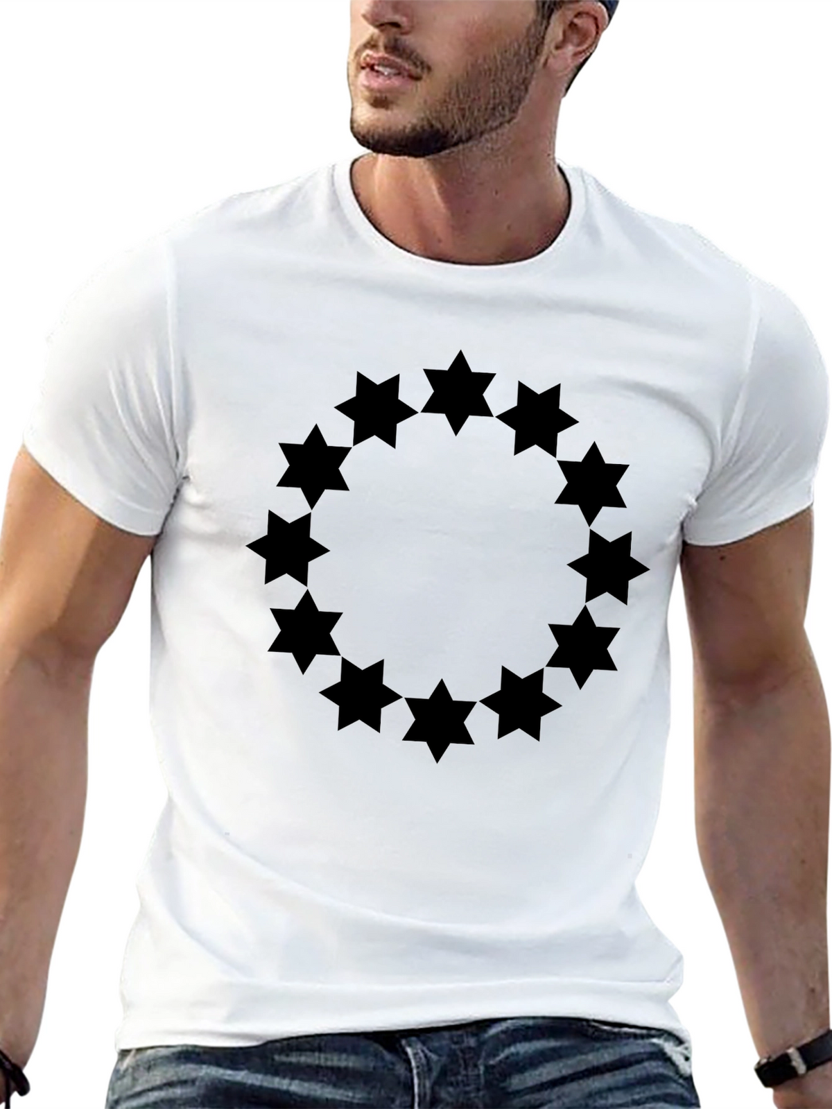 Geometric Star Circle Graphic Tee - Black