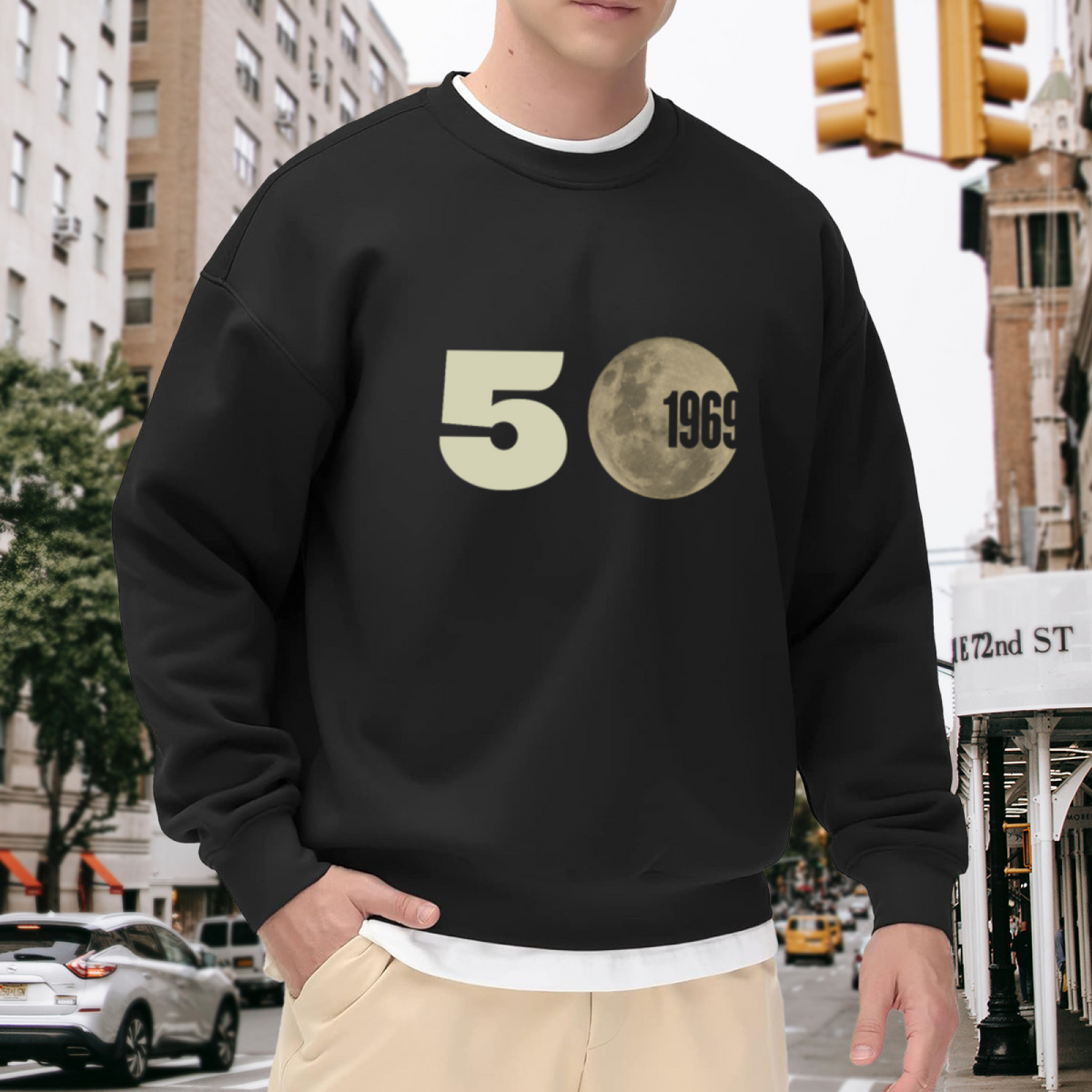 50th Moon Landing 1969 Sweatshirt | Retro Space Graphic Crewneck, Lunar Landing Anniversary Pullover Top, Space Lover Gift for Men Women
