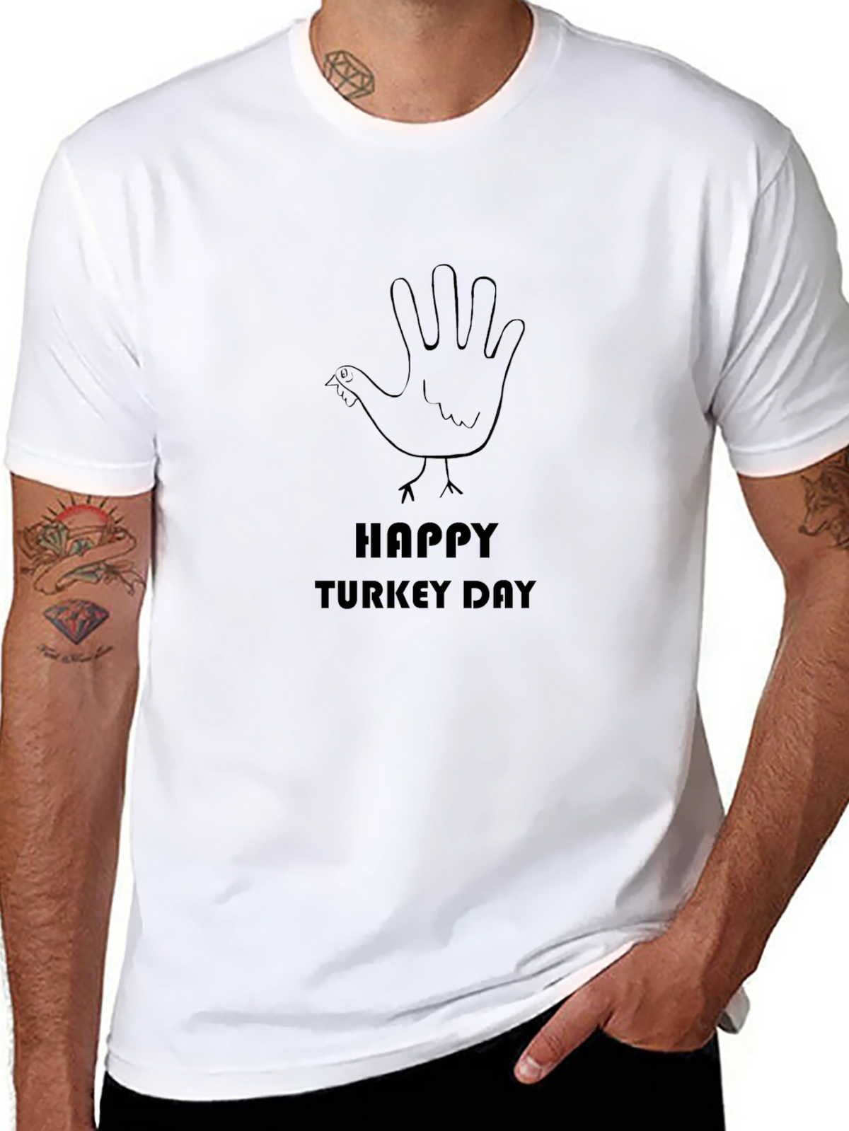 Happy Turkey Day Graphic T-Shirt - Black