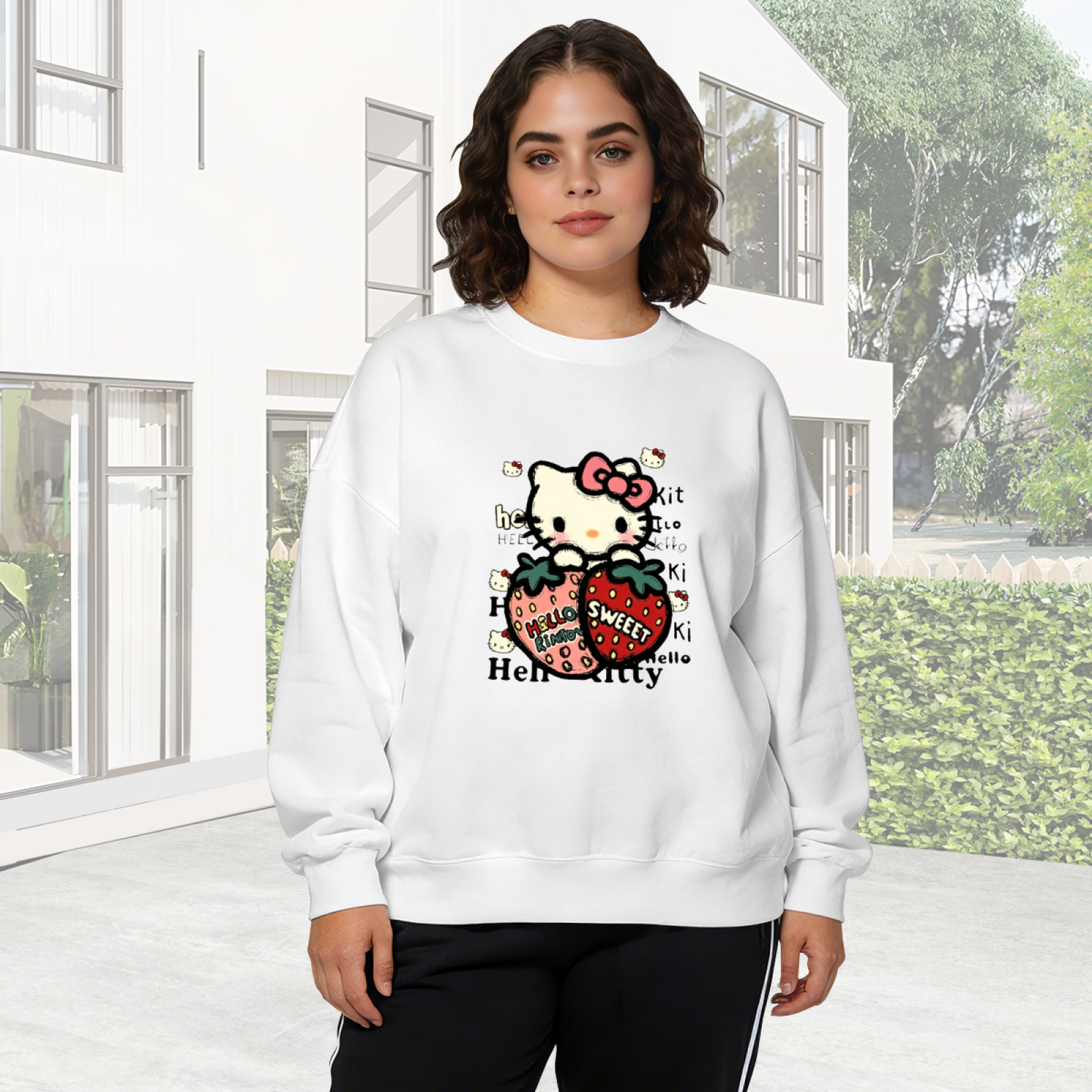 Sweet Strawberry Hello Kitty Y2K Aesthetic Crewneck Sweatshirt