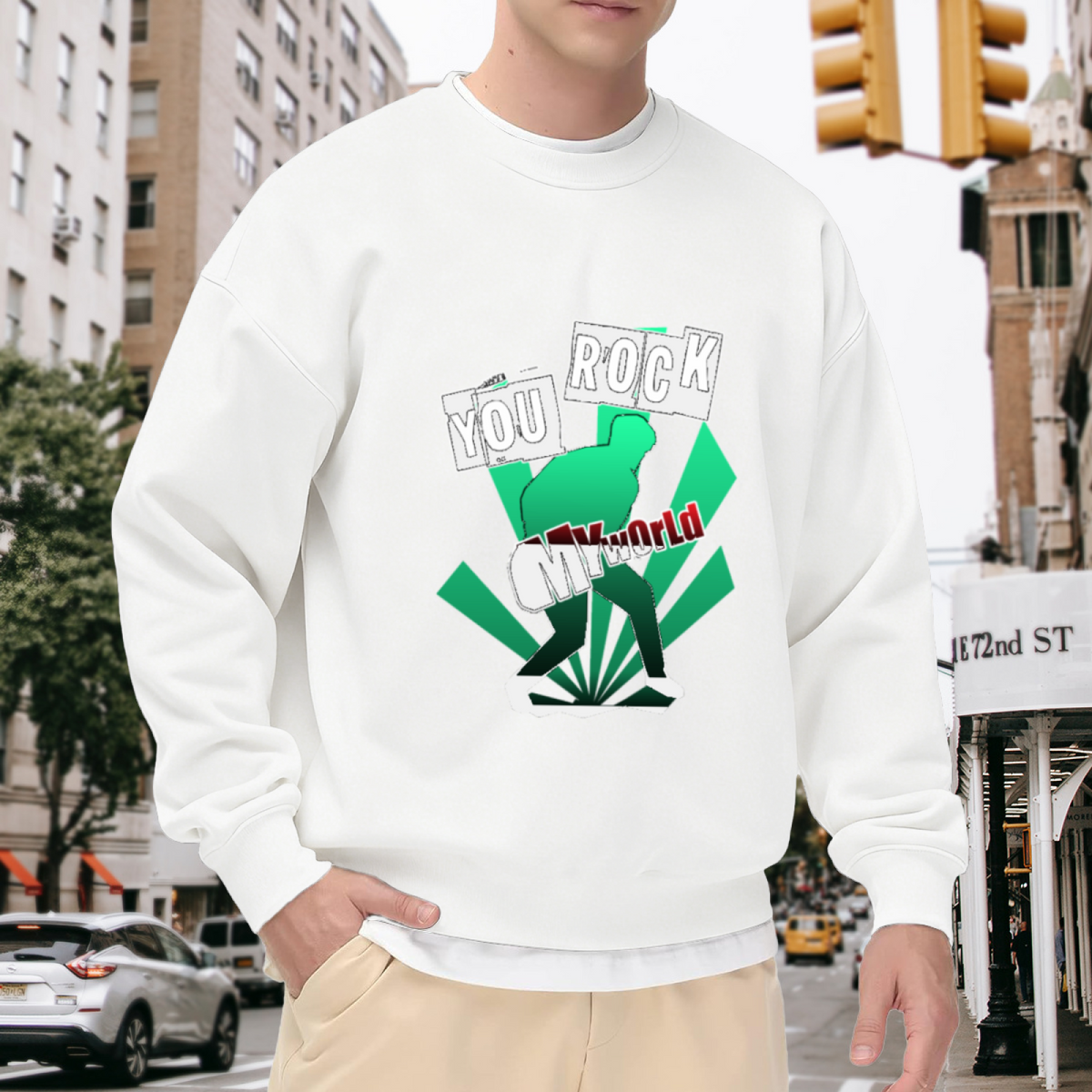 You Rock My World Sweatshirt | Retro Hip Hop Dancer Silhouette Graphic Crewneck, Pop Art Streetwear Pullover Top, Music Lover Gift