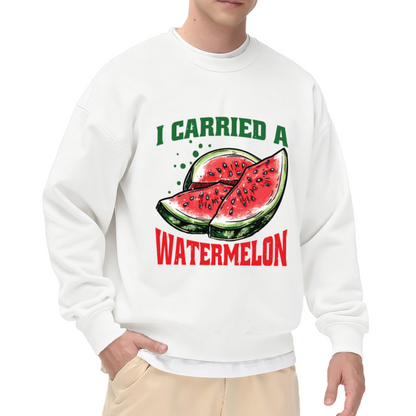 I Carried A Watermelon Crewneck Sweatshirt | Funny Watermelon Quote Pullover, Retro Fruit Graphic Top, Summer Gift