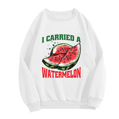 I Carried A Watermelon Crewneck Sweatshirt | Funny Watermelon Quote Pullover, Retro Fruit Graphic Top, Summer Gift