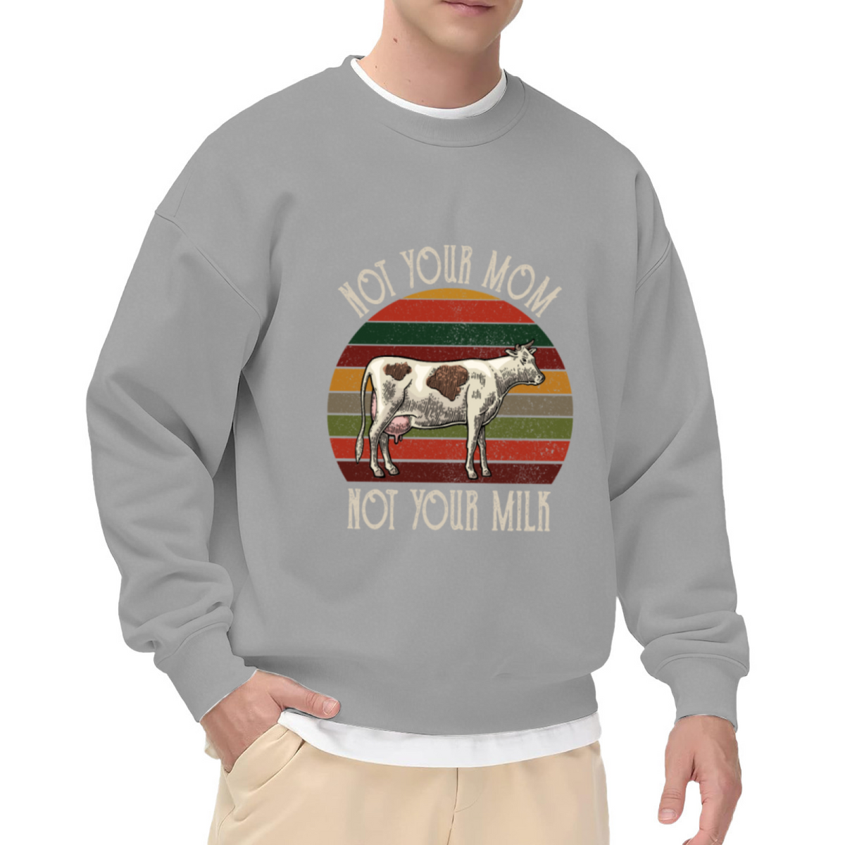 Not Your Mom Not Your Milk Vegan Cow Retro Crewneck Sweatshirt | Animal Rights Distressed Pullover, Vegan Gift