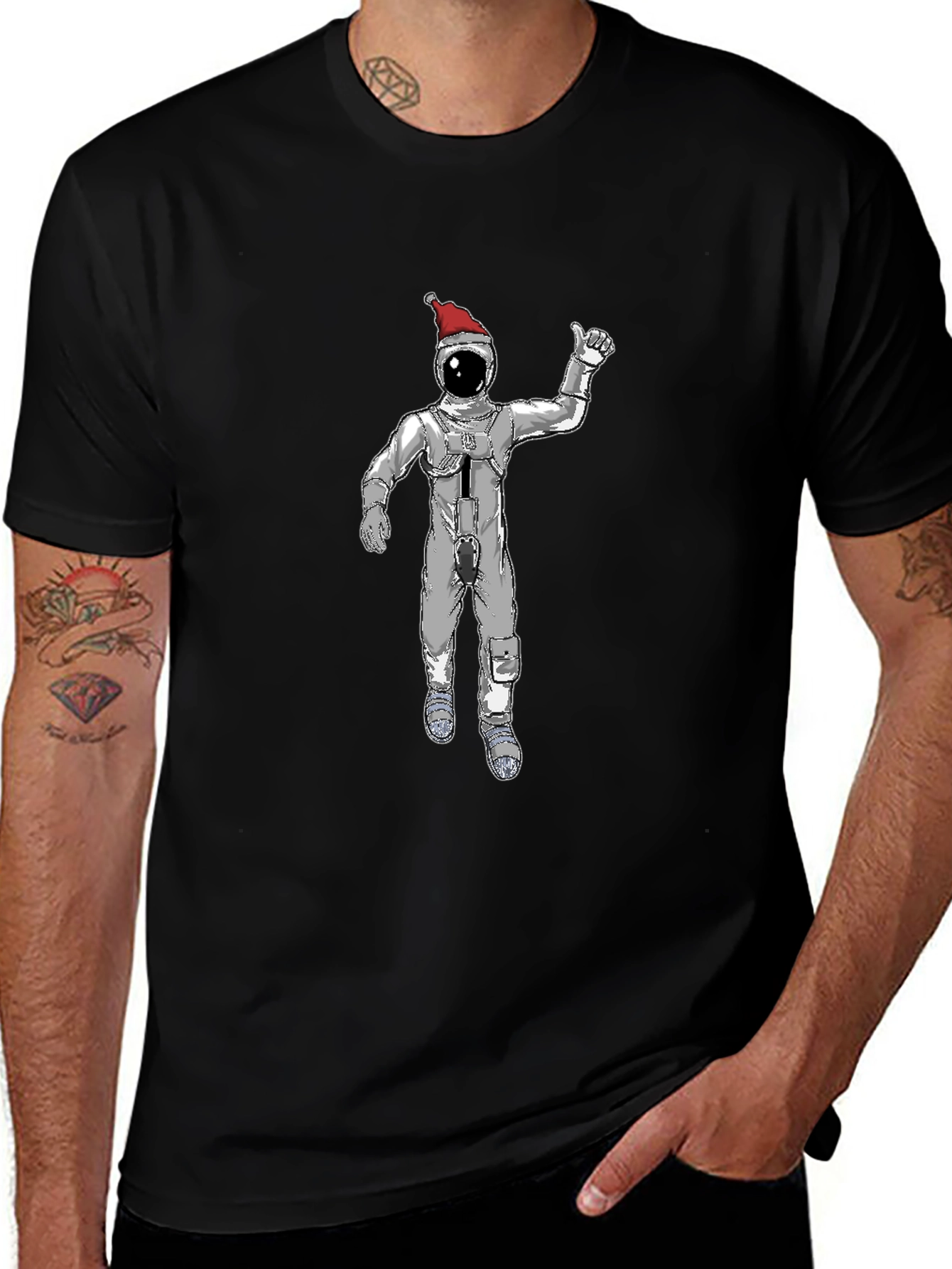 Christmas Spaceman Graphic Tee - Black