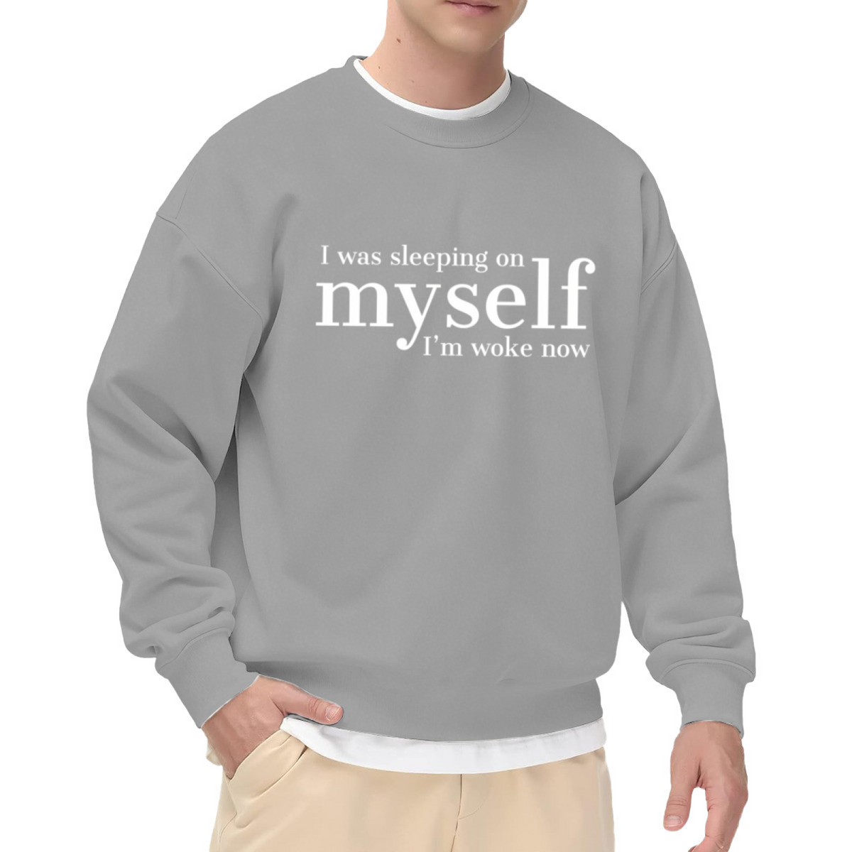 I Was Sleeping On Myself Im Woke Now Sweatshirt | Self Growth Quote Graphic Crewneck, Motivational Awakening Pullover Top, Personal Development Gift