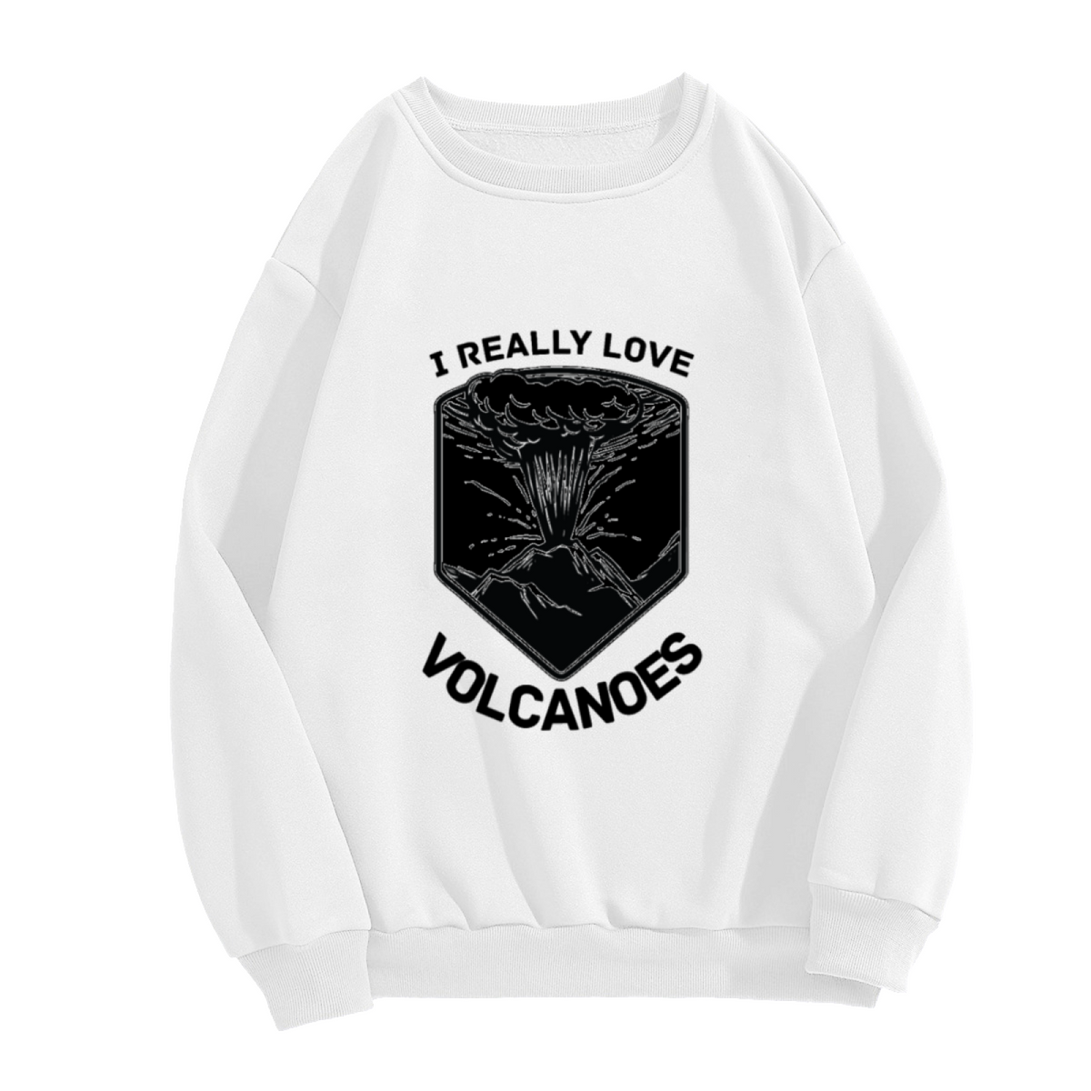 I Really Love Volcanoes Crewneck Sweatshirt - Erupting Volcano Badge Design