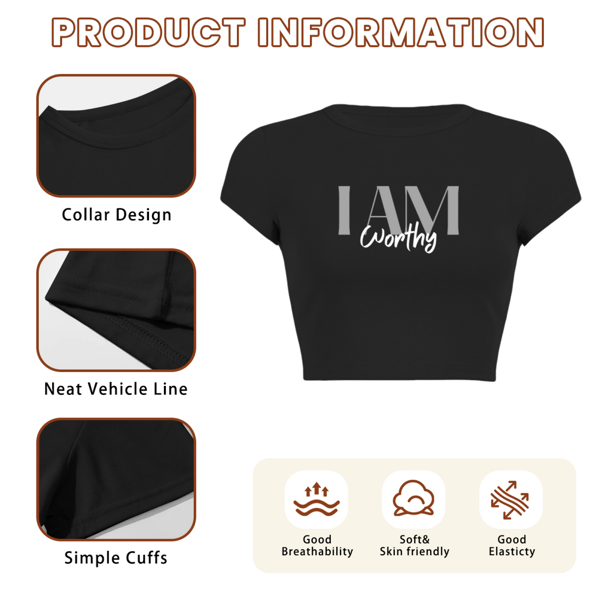 I Am Worthy Aesthetic Minimal Black Crop Tee ¨C Self Love Statement Top