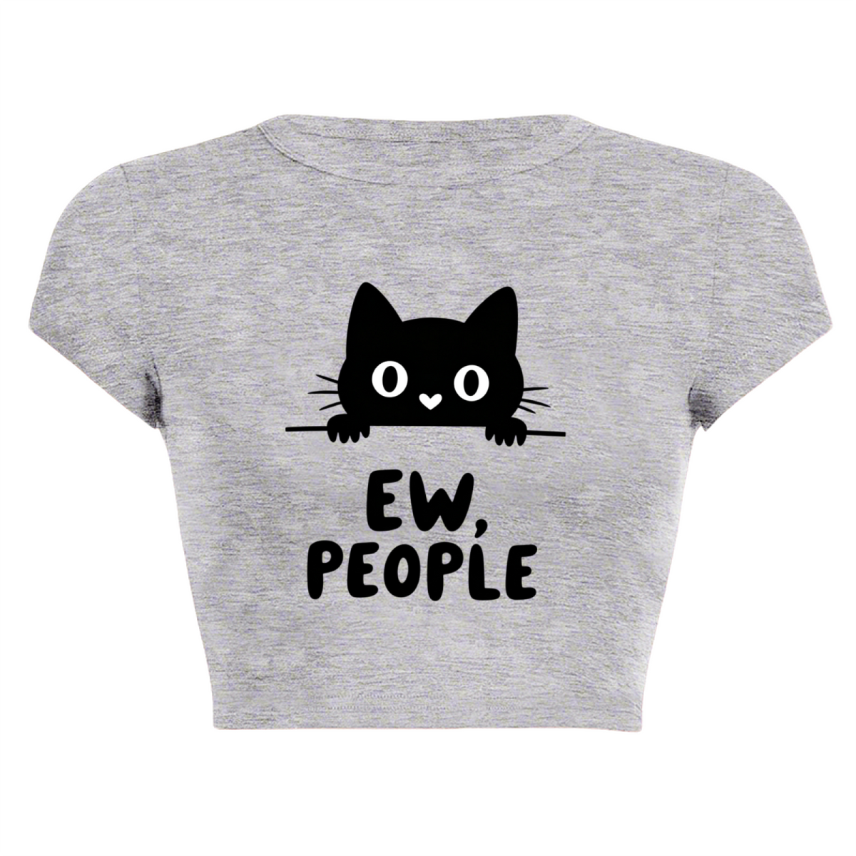 Ew, People Sassy Black Cat Introvert Grey Crop Baby Tee