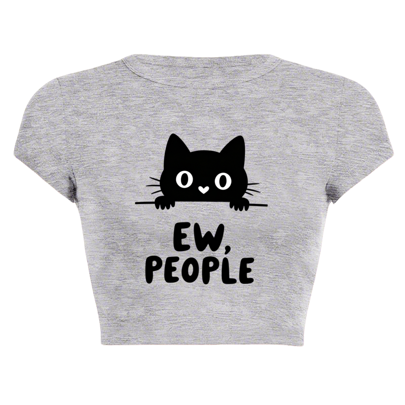 Ew, People Sassy Black Cat Introvert Grey Crop Baby Tee