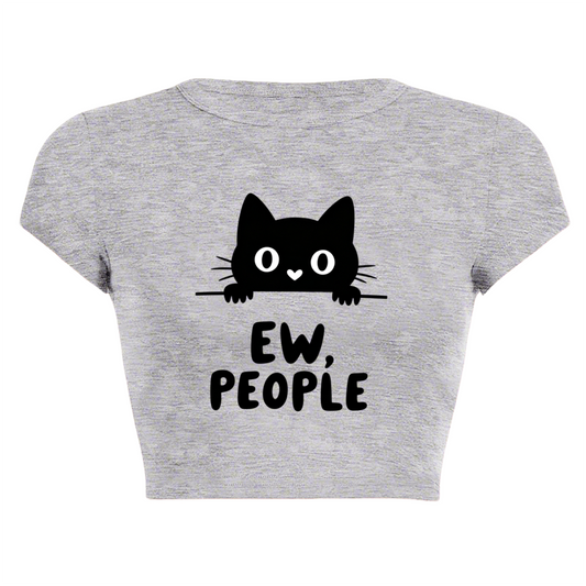 Ew, People Sassy Black Cat Introvert Grey Crop Baby Tee