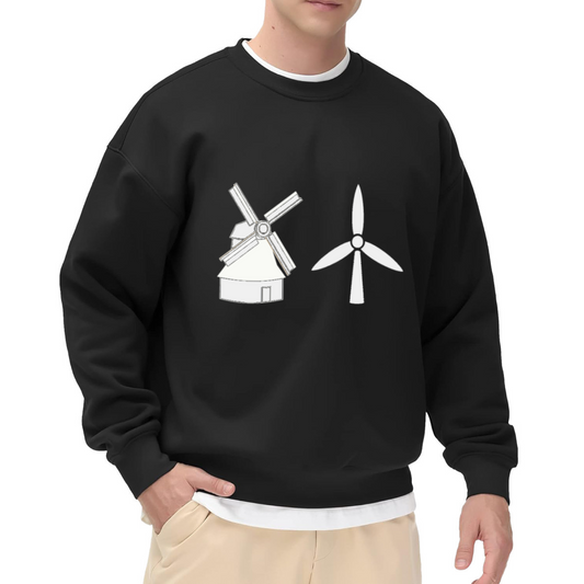Windmill To Wind Turbine Evolution Crewneck Sweatshirt | Renewable Energy Minimalist Graphic Pullover, Eco Engineer Gift