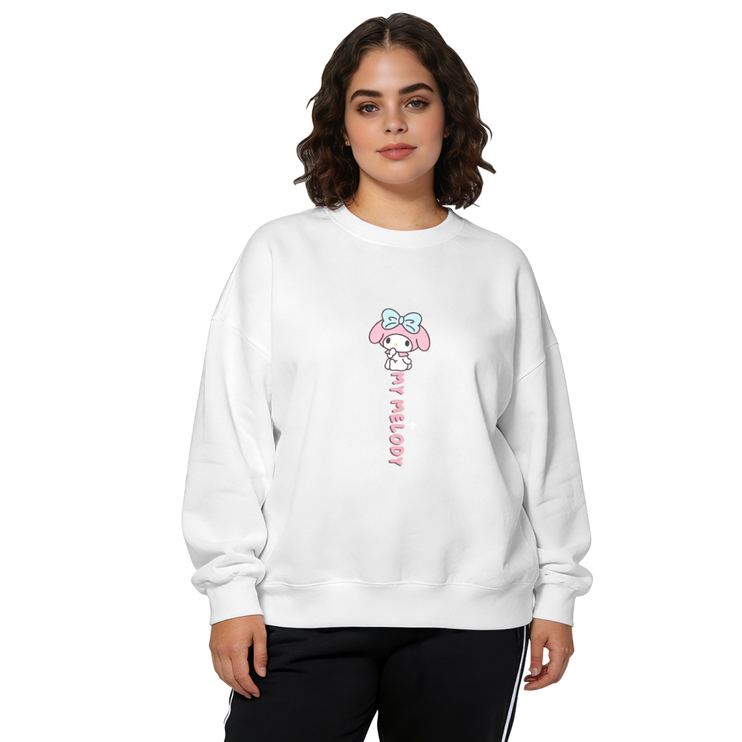 Vertical Letter My Melody Cute Black Crewneck Sweatshirt