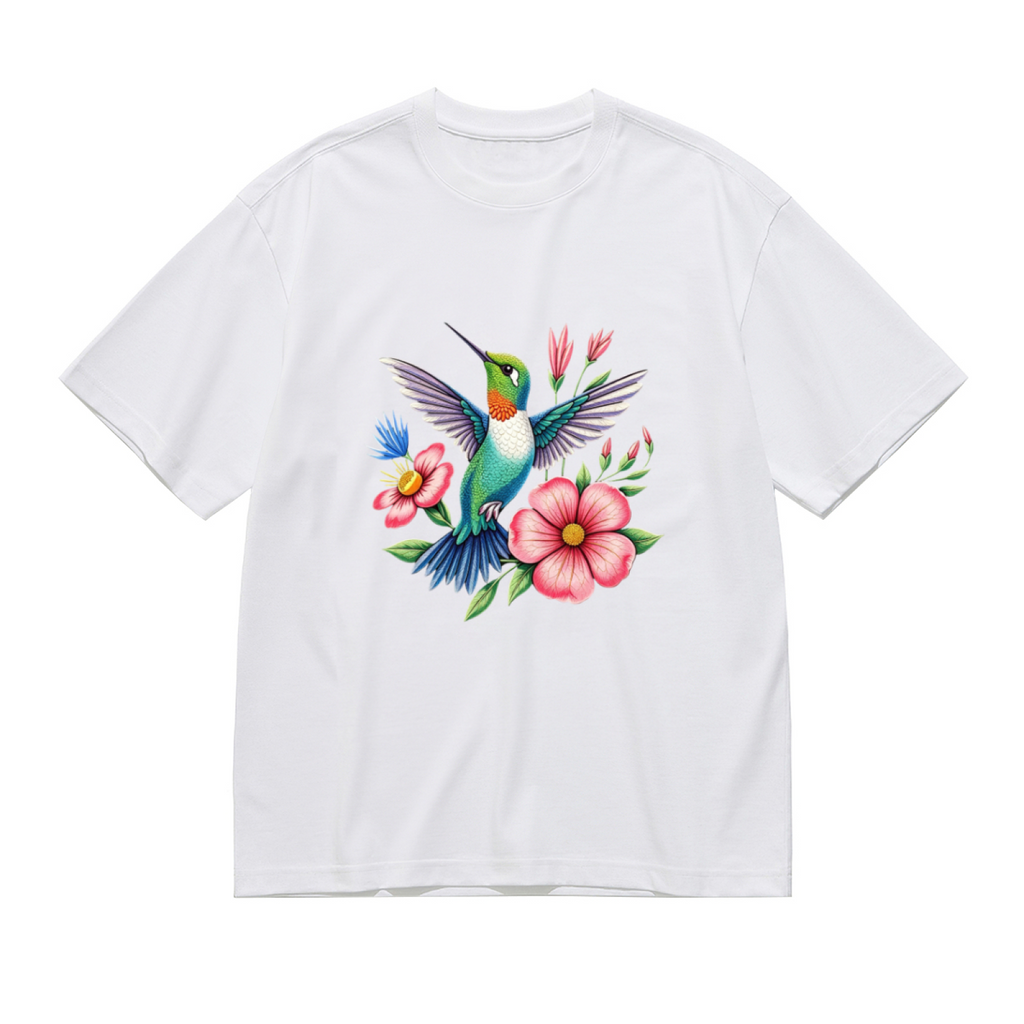 Vibrant Watercolor Hummingbird & Pink Wildflowers Nature Lover T-Shirt