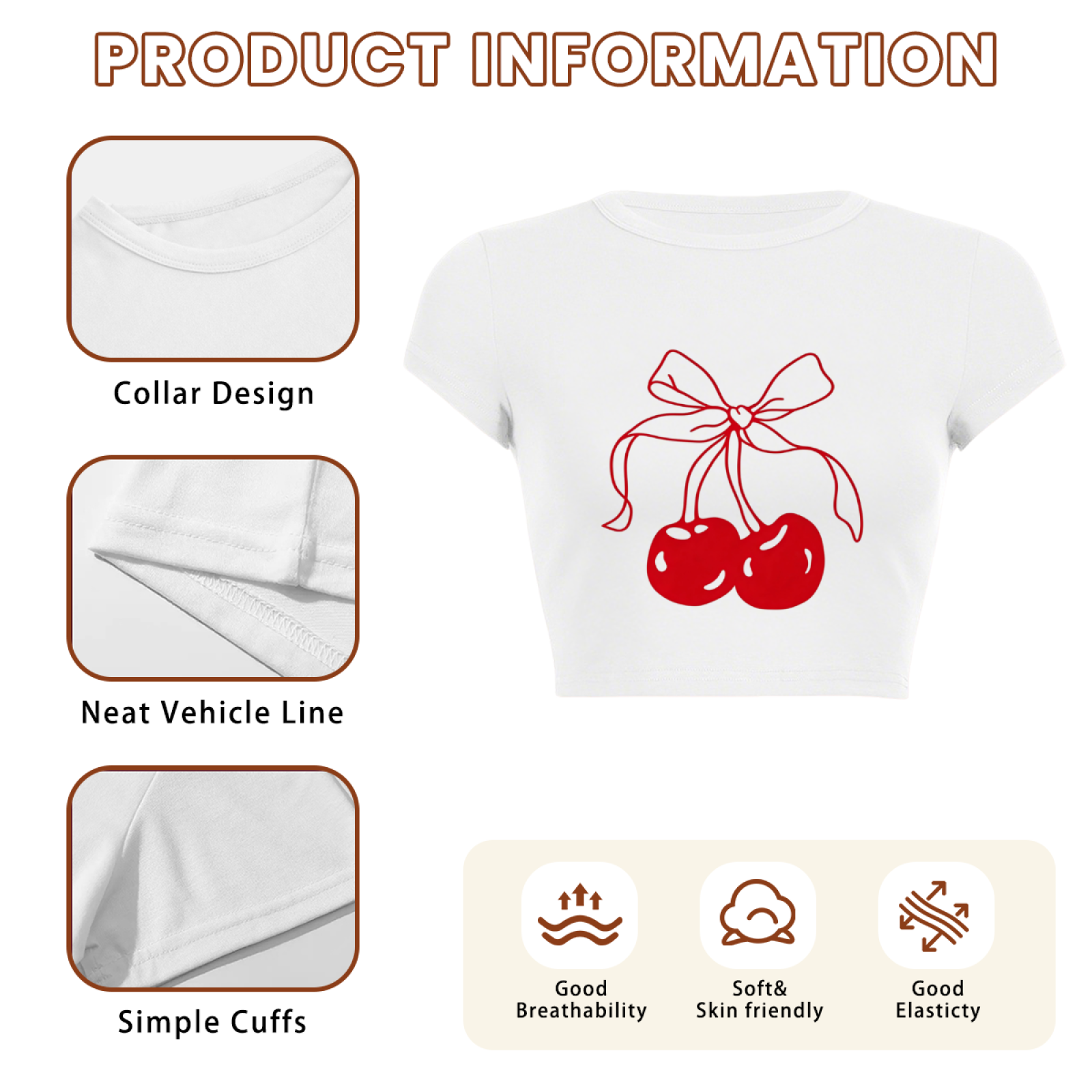 Coquette Red Bow Cherry Line Art White Crop Tee ¨C Sweet Y2K Girly Top 20.
