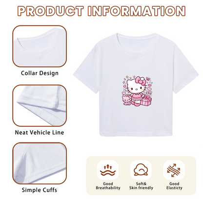 Sporty Hello Kitty Number 32 White Crop Top Cute Y2K Short Sleeve Top