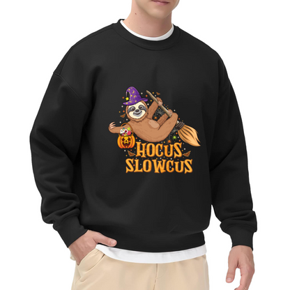 Hocus Slowcus Sloth Witch Crewneck Sweatshirt, Halloween Candy Broom Pullover, Spooky Cute Gift