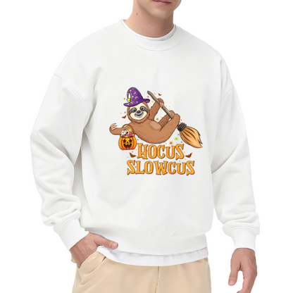 Hocus Slowcus Sloth Witch Crewneck Sweatshirt, Halloween Candy Broom Pullover, Spooky Cute Gift