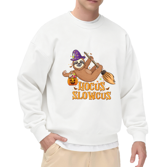 Hocus Slowcus Sloth Witch Crewneck Sweatshirt, Halloween Candy Broom Pullover, Spooky Cute Gift