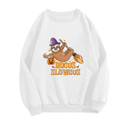 Hocus Slowcus Sloth Witch Crewneck Sweatshirt, Halloween Candy Broom Pullover, Spooky Cute Gift