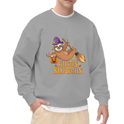 Hocus Slowcus Sloth Witch Crewneck Sweatshirt, Halloween Candy Broom Pullover, Spooky Cute Gift