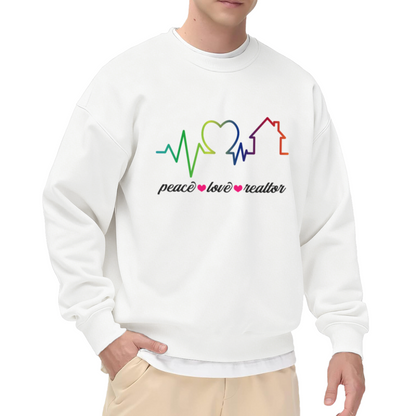 Peace Love Realtor Crewneck Sweatshirt - Rainbow EKG House Graphic, Real Estate Agent Gift Pullover