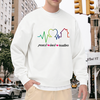 Peace Love Realtor Crewneck Sweatshirt - Rainbow EKG House Graphic, Real Estate Agent Gift Pullover