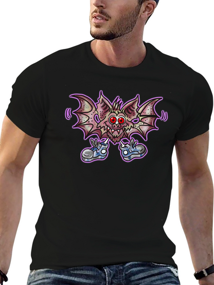 Cartoon Bat Graphic Tee - Funky Black T-Shirt