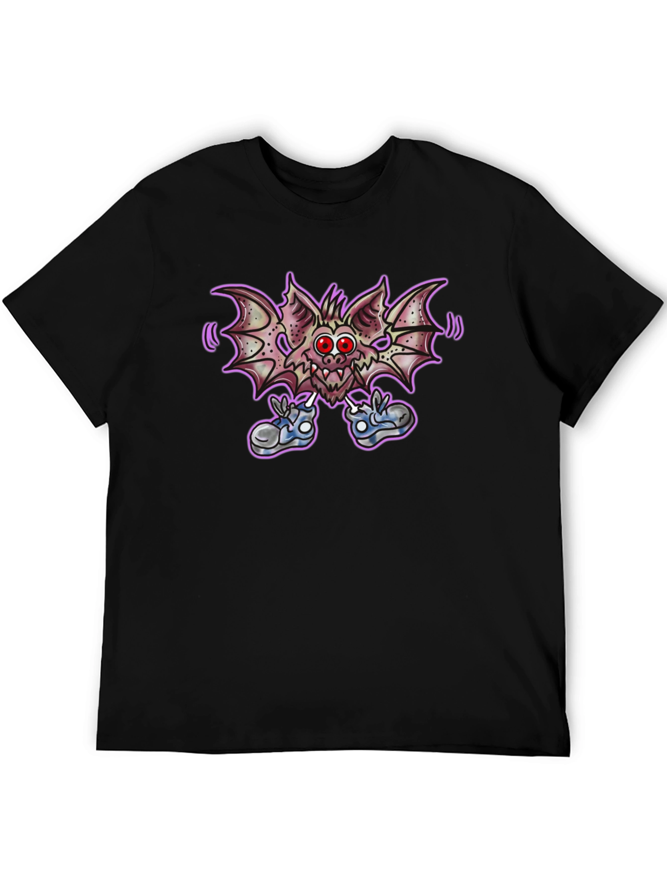 Cartoon Bat Graphic Tee - Funky Black T-Shirt