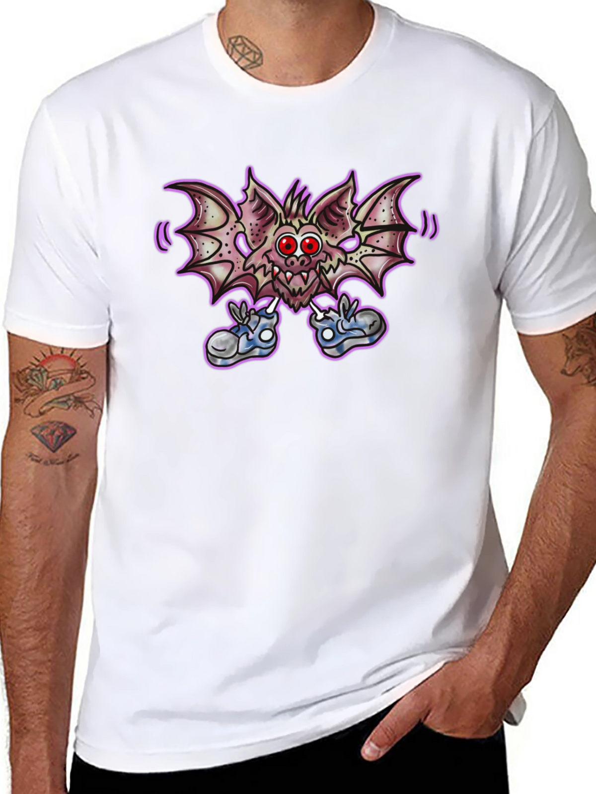 Cartoon Bat Graphic Tee - Funky Black T-Shirt