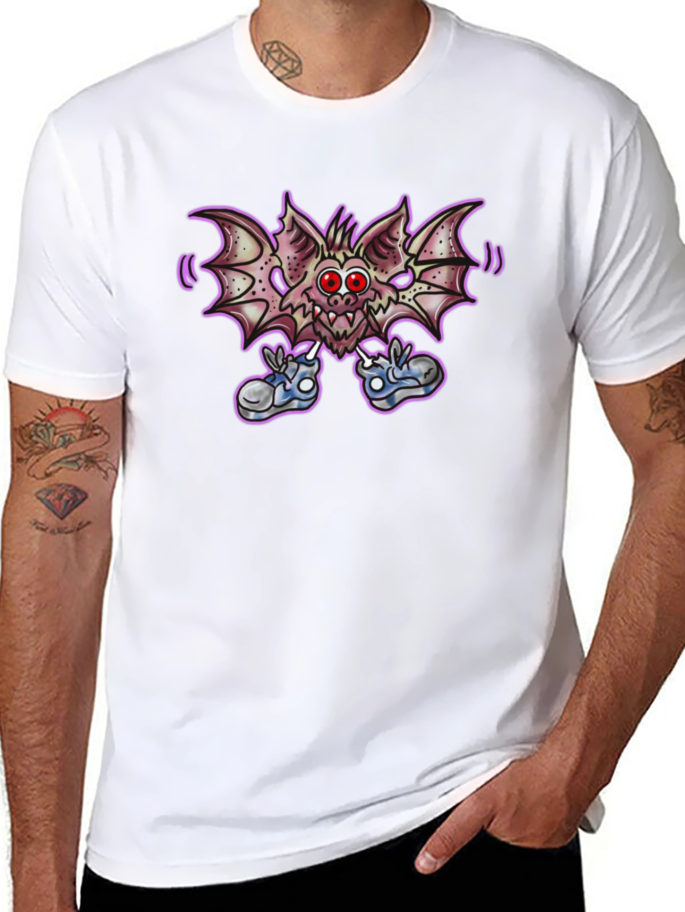 Cartoon Bat Graphic Tee - Funky Black T-Shirt