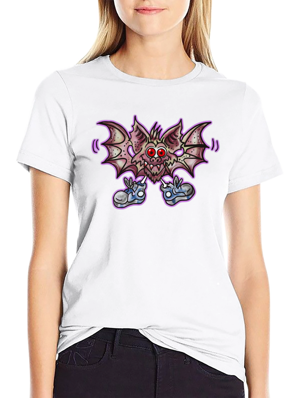 Cartoon Bat Graphic Tee - Funky Black T-Shirt