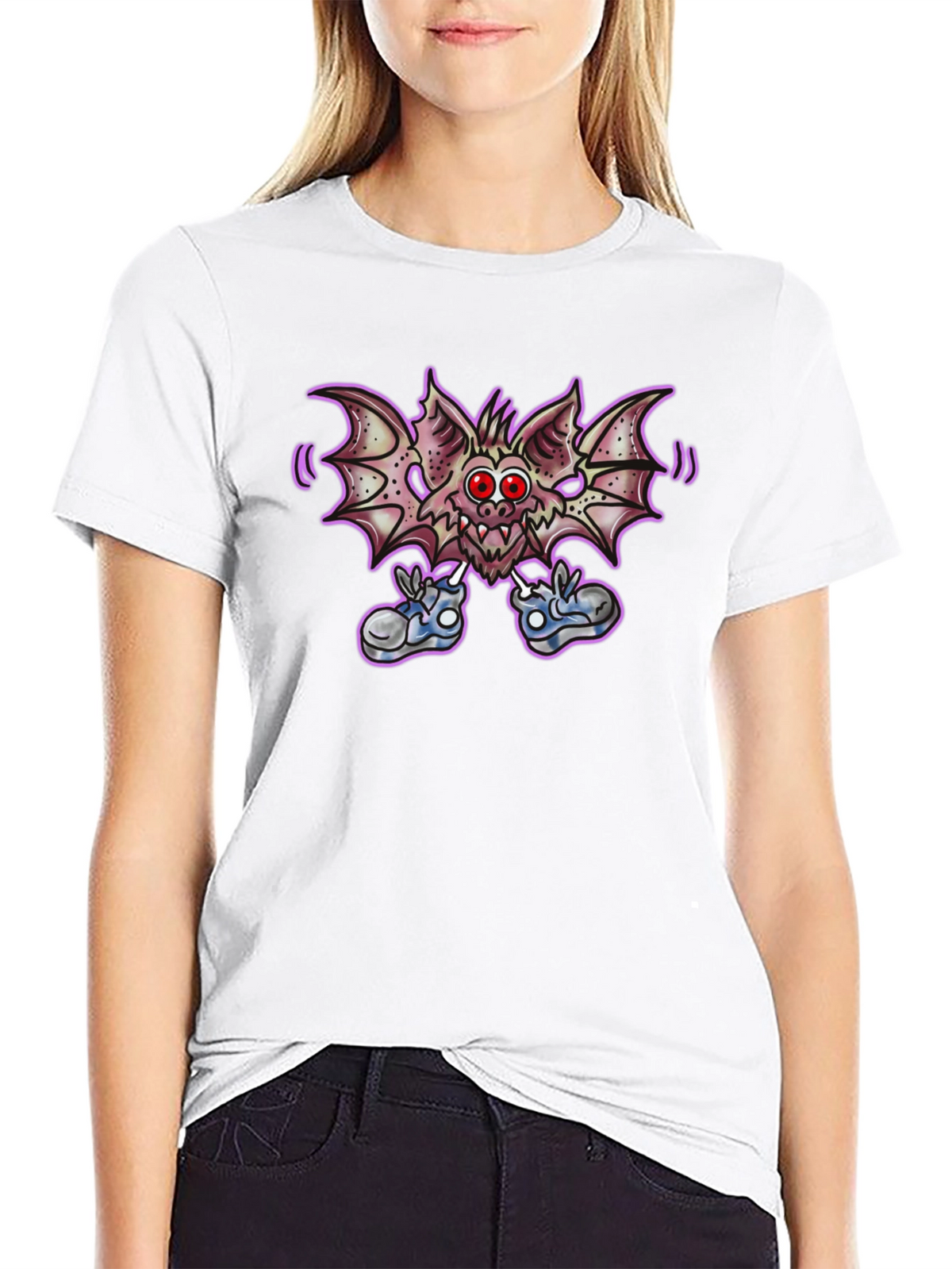 Cartoon Bat Graphic Tee - Funky Black T-Shirt