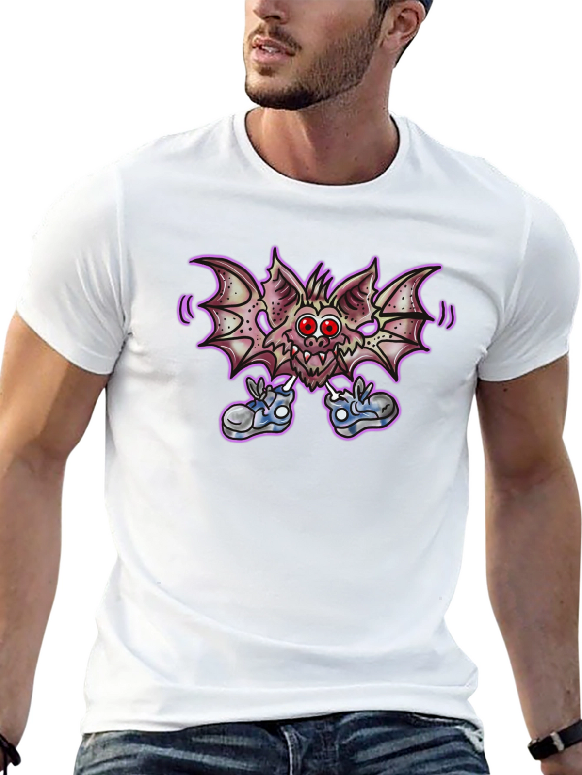 Cartoon Bat Graphic Tee - Funky Black T-Shirt