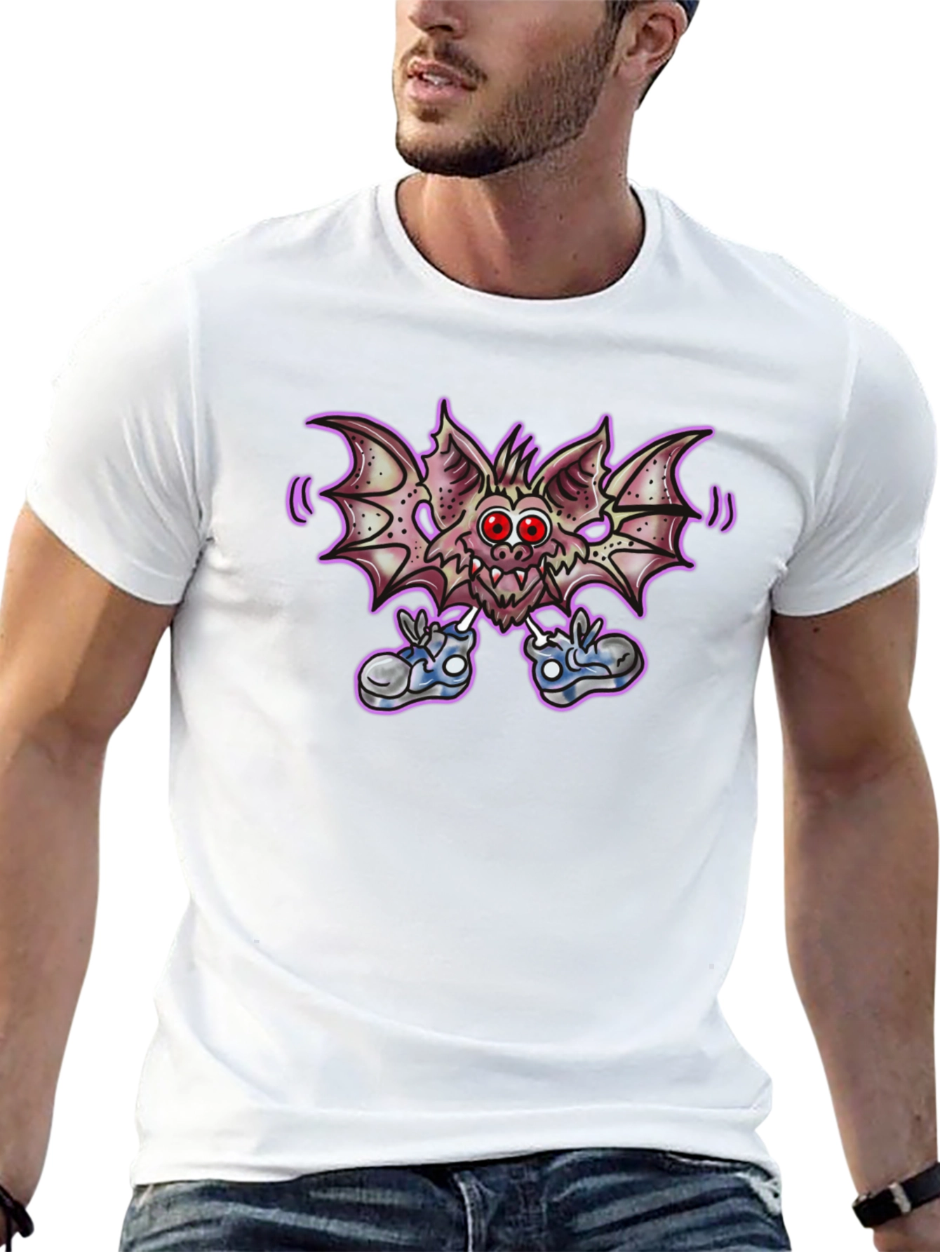 Cartoon Bat Graphic Tee - Funky Black T-Shirt