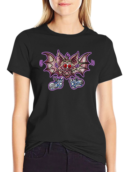 Cartoon Bat Graphic Tee - Funky Black T-Shirt