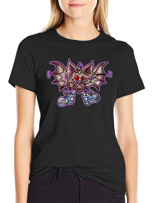 Cartoon Bat Graphic Tee - Funky Black T-Shirt