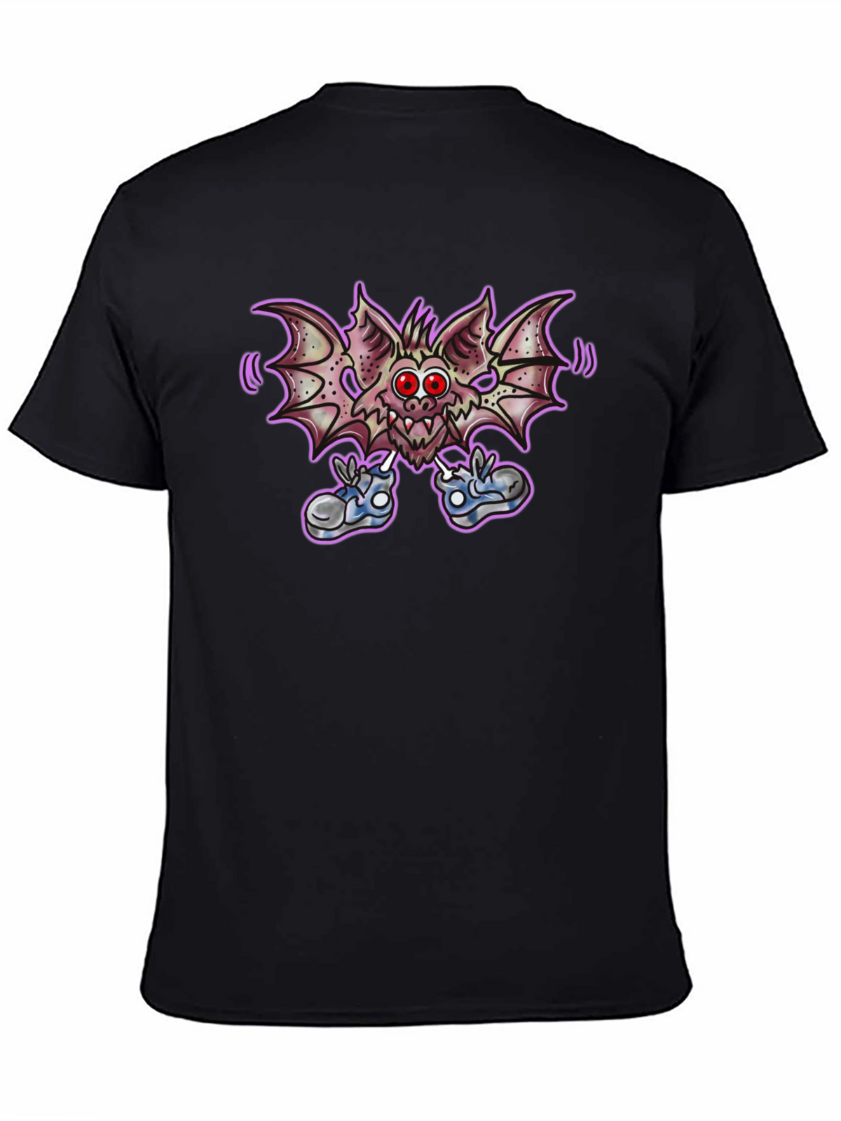 Cartoon Bat Graphic Tee - Funky Black T-Shirt