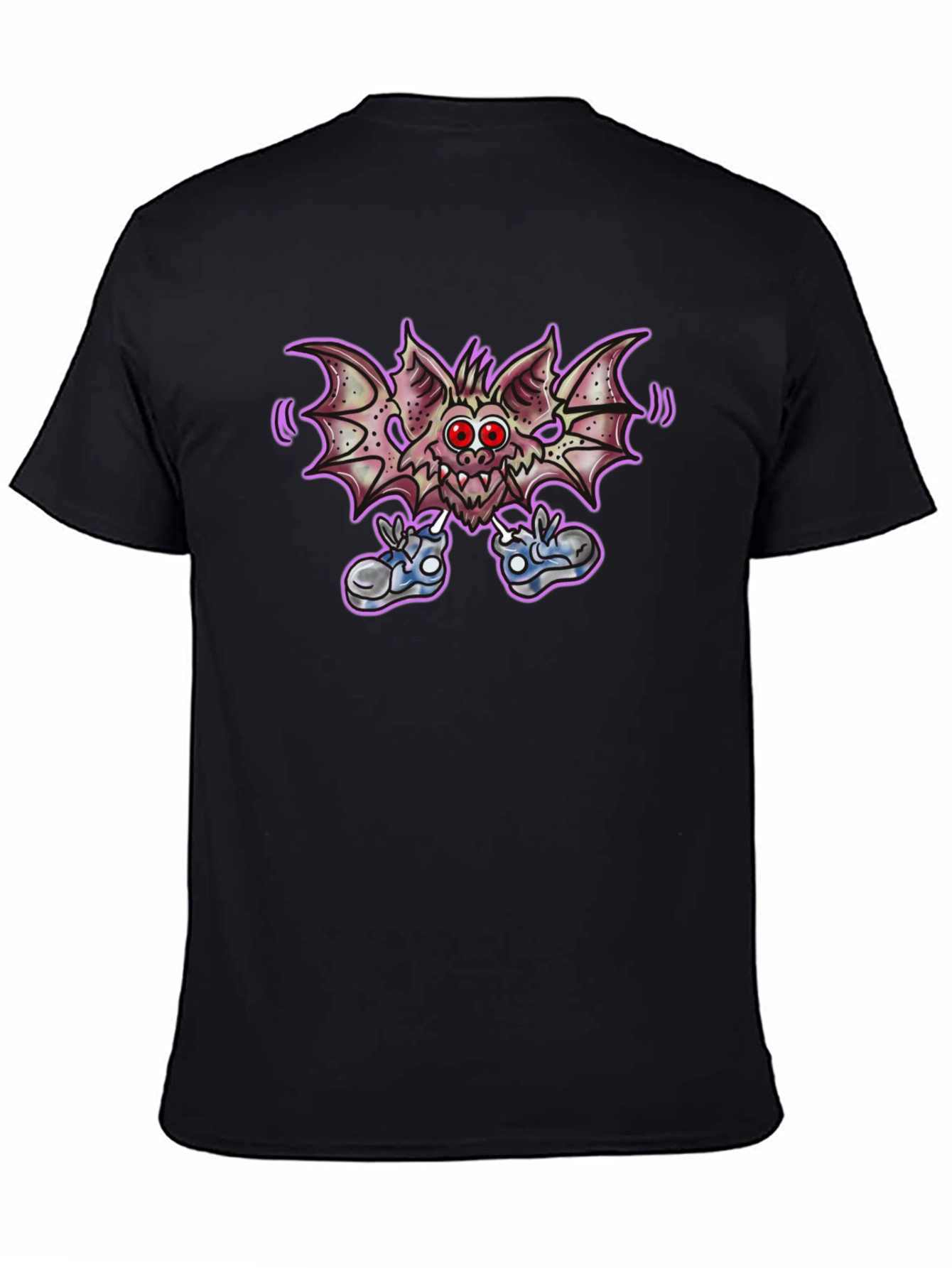 Cartoon Bat Graphic Tee - Funky Black T-Shirt