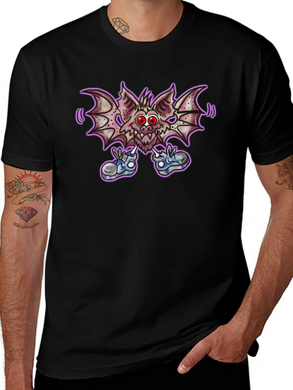Cartoon Bat Graphic Tee - Funky Black T-Shirt