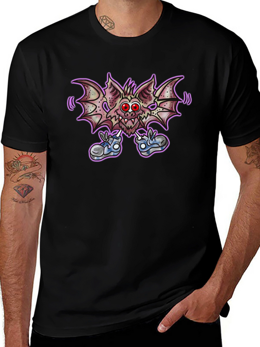 Cartoon Bat Graphic Tee - Funky Black T-Shirt