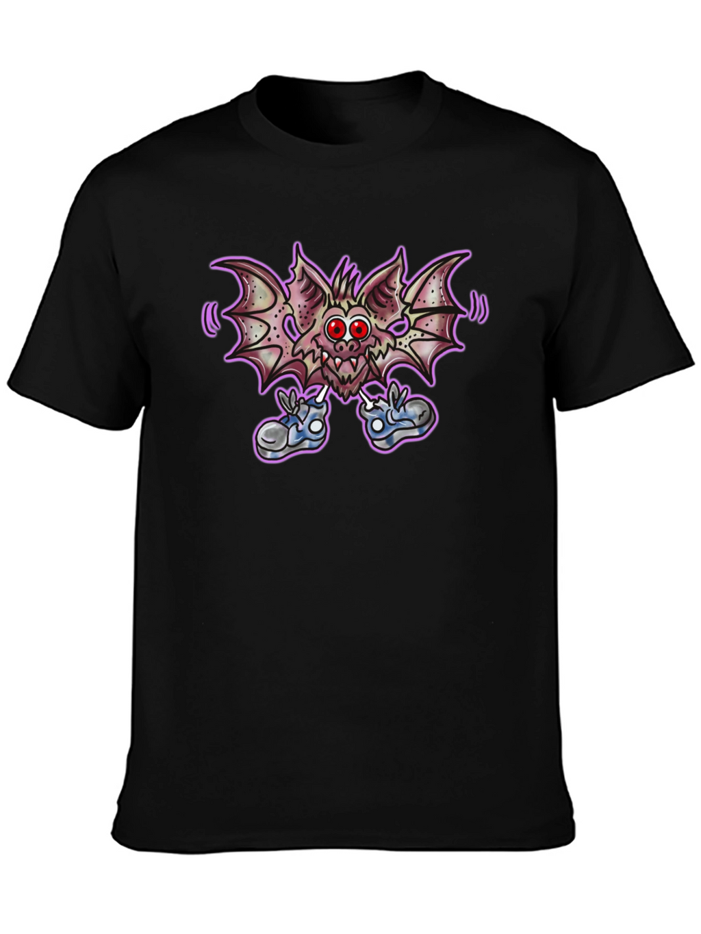 Cartoon Bat Graphic Tee - Funky Black T-Shirt