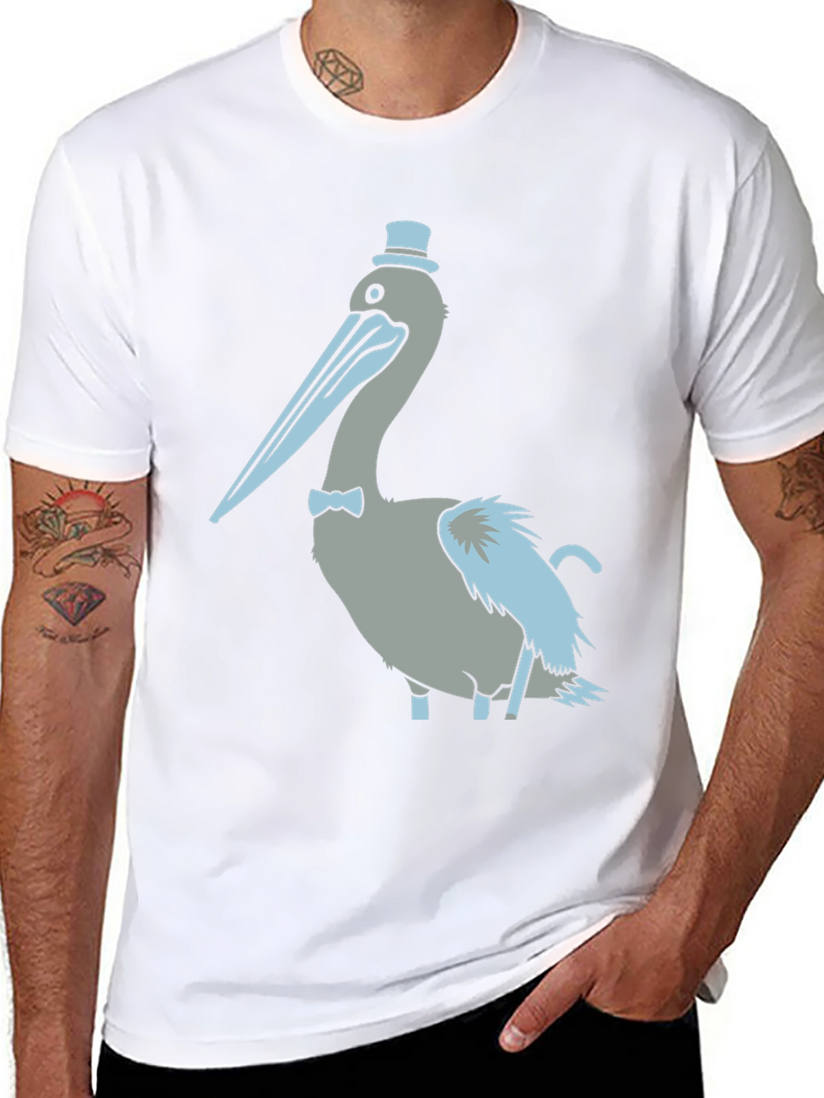 Pelican with Top Hat Graphic T-Shirt