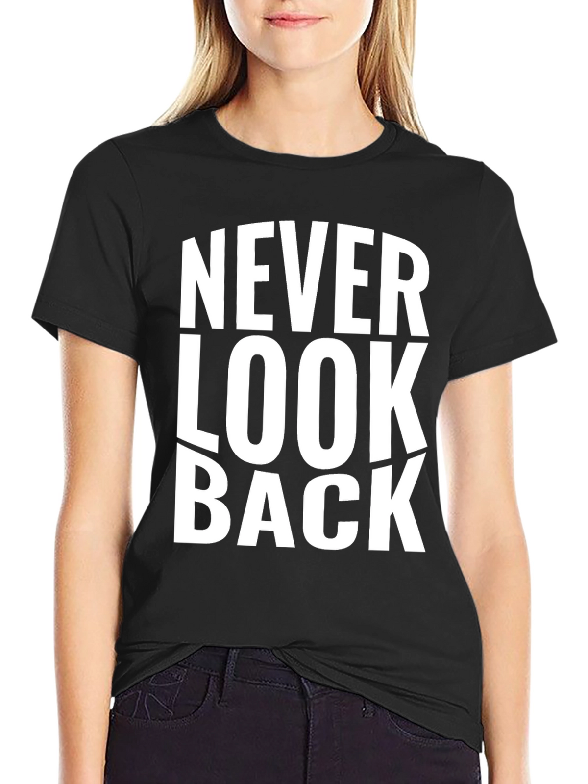 Never Look Back Graphic Print Black T-Shirt