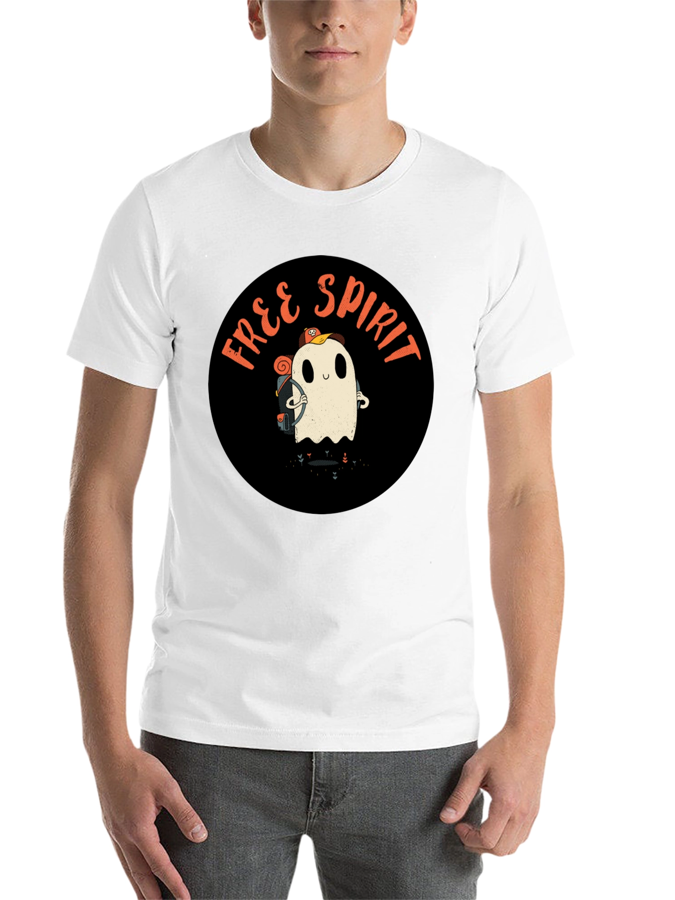Free Spirit Ghost Graphic Tee - Black Cotton T-Shirt