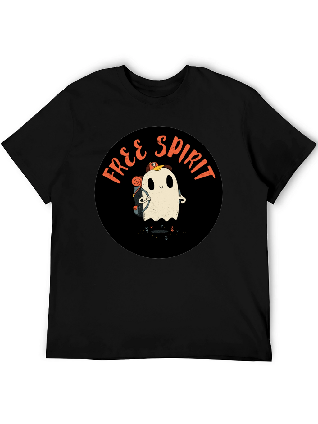 Free Spirit Ghost Graphic Tee - Black Cotton T-Shirt